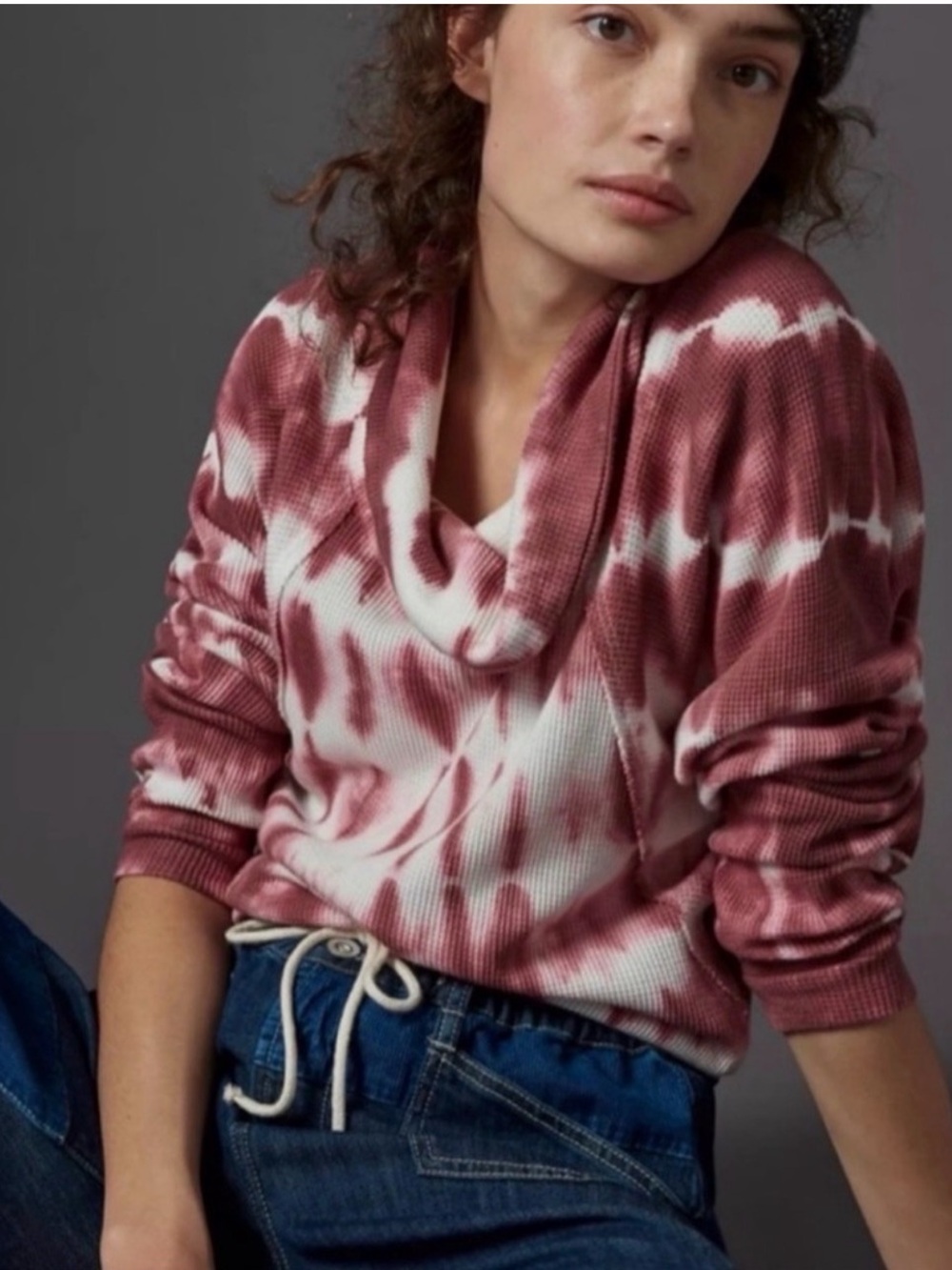 NWT Pilcro Rose Wine-Red Tie-Dye Cowl Long Sleeve Neck Sweater Size Medium